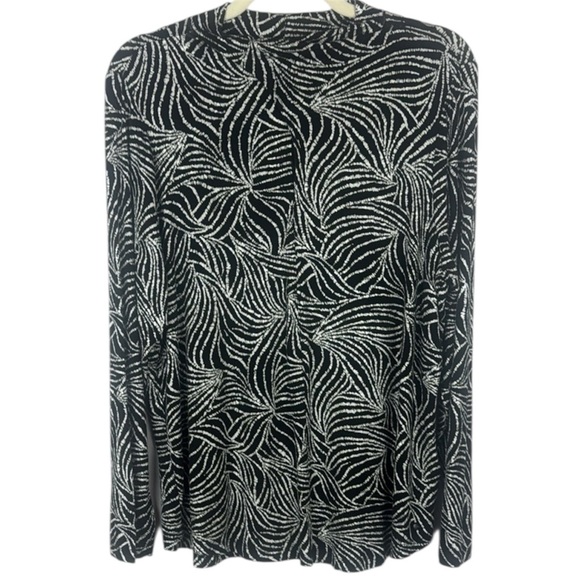 Olsen Hannah Black & White Leaf Patterned Glitter Accents Long Sleeve Top Size L - Picture 1 of 13